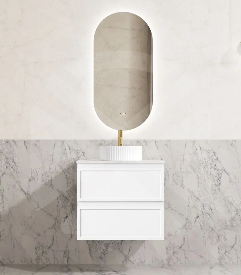 Hamilton 600mm Wall Hung Vanity - Matt White with Marble Stone Top