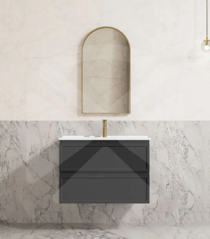 Hamilton Shaker 750mm Wall Hung Vanity - Matt Black with Ceramic Top