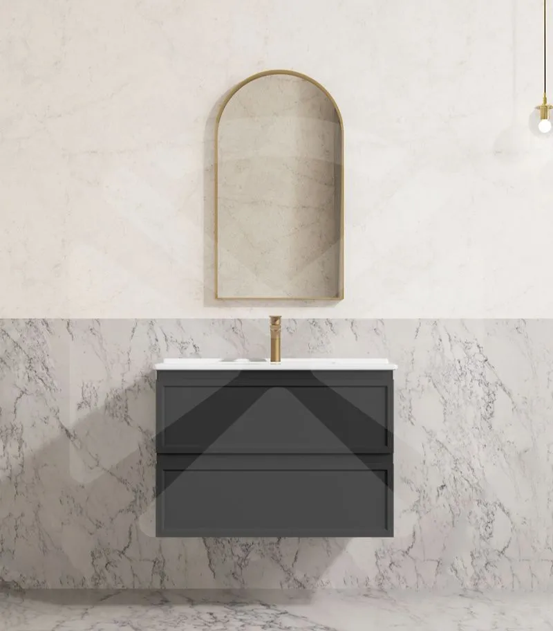 Hamilton Shaker 750mm Wall Hung Vanity - Matt Black with Ceramic Top