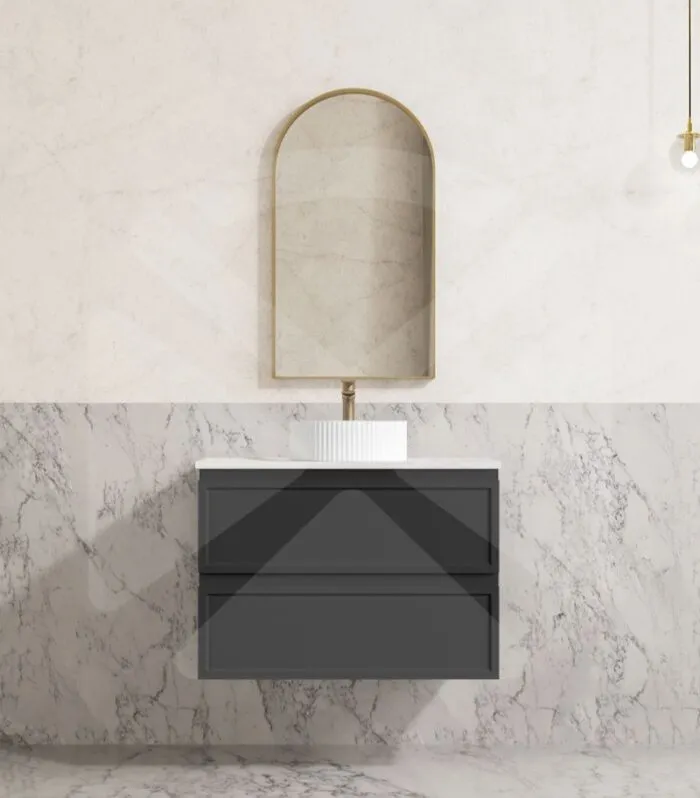 Hamilton Shaker 750mm Wall Hung Vanity - Matt Black with Marble Stone Top