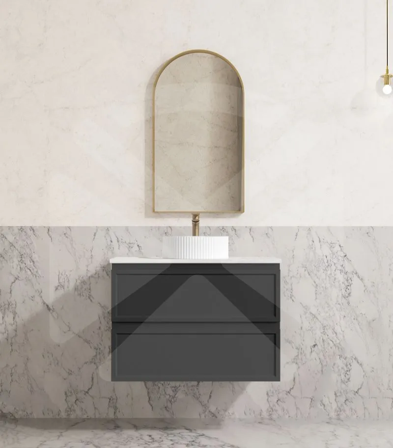 Hamilton Shaker 750mm Wall Hung Vanity - Matt Black with Marble Stone Top