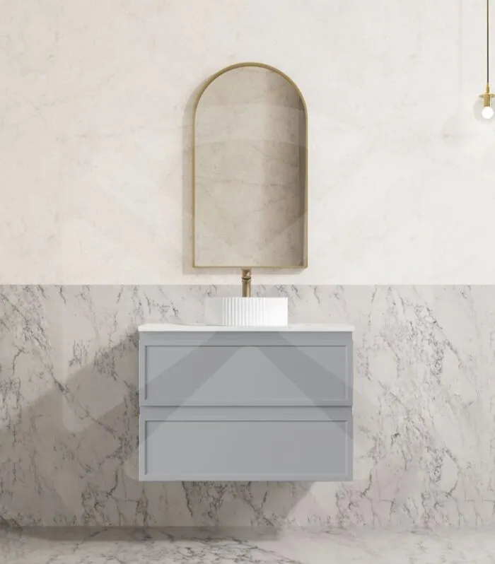 Hamilton Shaker 750mm Wall Hung Vanity - Matt Grey with Marble Stone Top