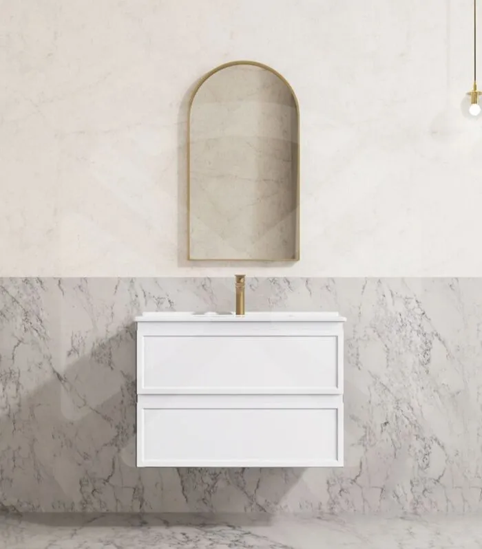 Hamilton 750mm Wall Hung Vanity - Matt White with Ceramic Top