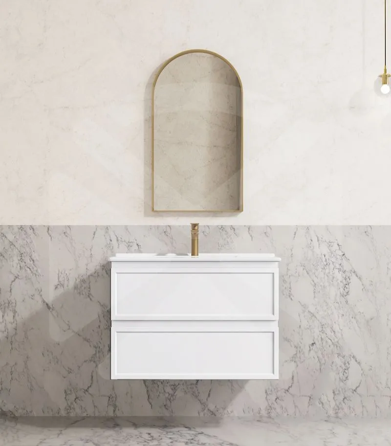 Hamilton 750mm Wall Hung Vanity - Matt White with Ceramic Top