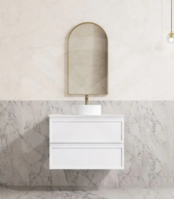 Hamilton 750mm Wall Hung Vanity - Matt White with Marble Stone Top
