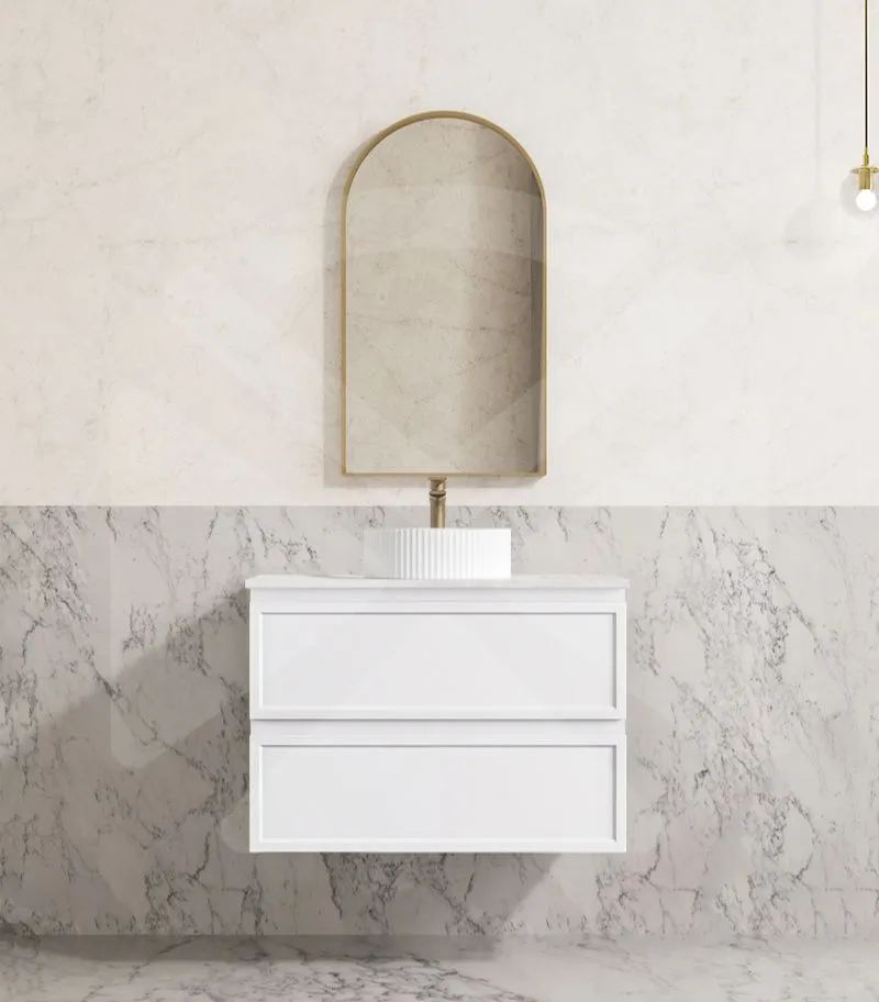 Hamilton 750mm Wall Hung Vanity - Matt White with Marble Stone Top