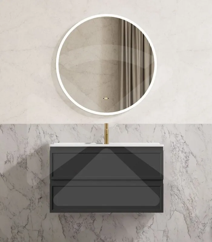 Hamilton Shaker 900mm Wall Hung Vanity - Matt Black with Ceramic Top
