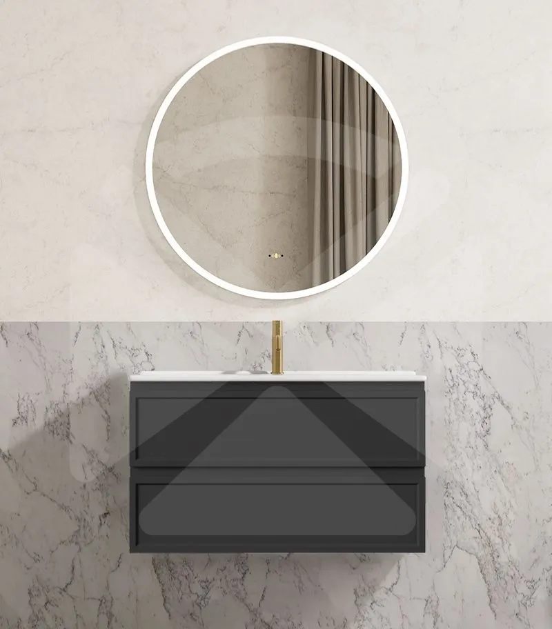 Hamilton Shaker 900mm Wall Hung Vanity - Matt Black with Ceramic Top