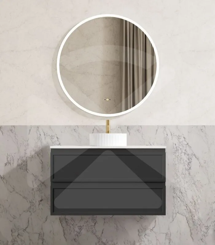 Hamilton Shaker 900mm Wall Hung Vanity - Matt Black with Marble Stone Top