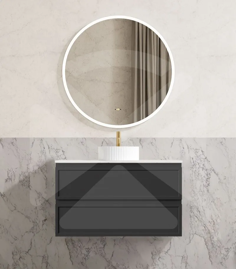Hamilton Shaker 900mm Wall Hung Vanity - Matt Black with Marble Stone Top