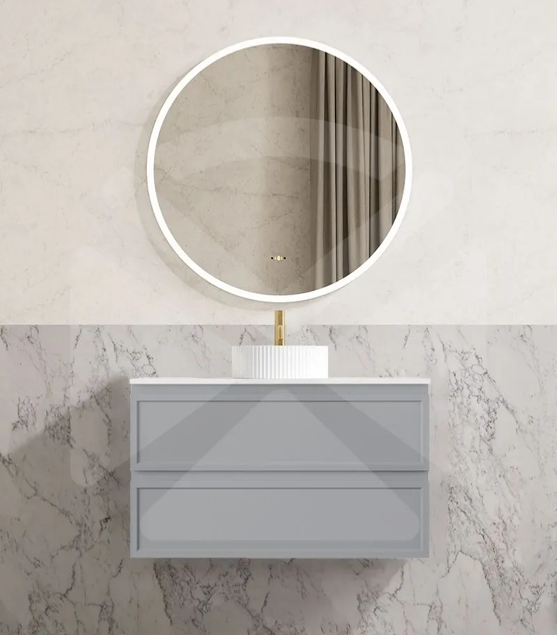 Hamilton Shaker 900mm Wall Hung Vanity - Matt Grey with Marble Stone Top
