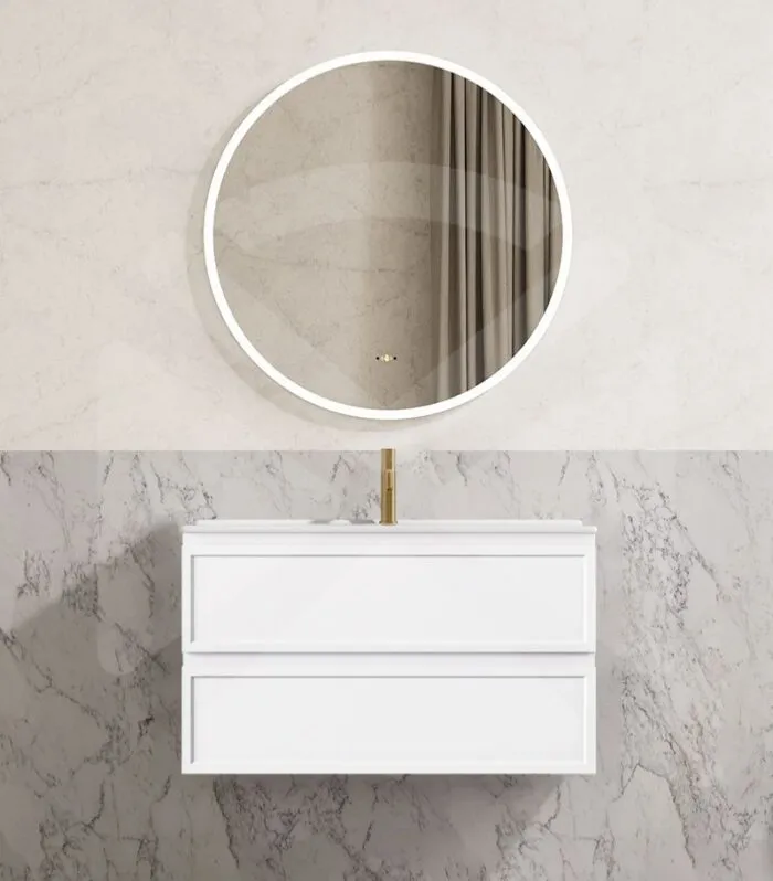 Hamilton 900mm Wall Hung Vanity - Matt White with Ceramic Top