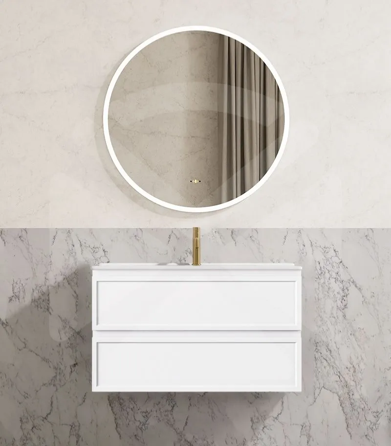 Hamilton 900mm Wall Hung Vanity - Matt White with Ceramic Top