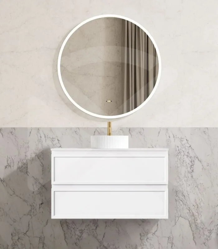 Hamilton 900mm Wall Hung Vanity - Matt White with Marble Stone Top