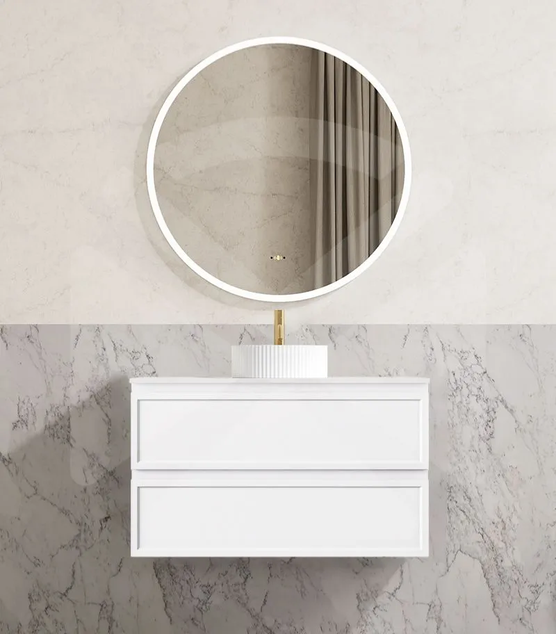 Hamilton 900mm Wall Hung Vanity - Matt White with Marble Stone Top