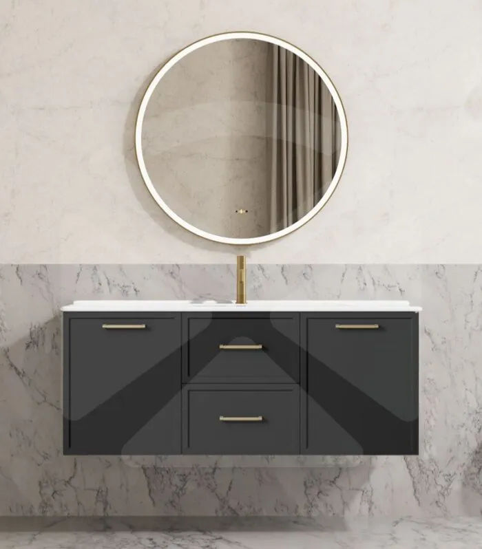 Kingsley 1200mm Single Bowl Wall Hung Vanity - Matt Black with Ceramic Top