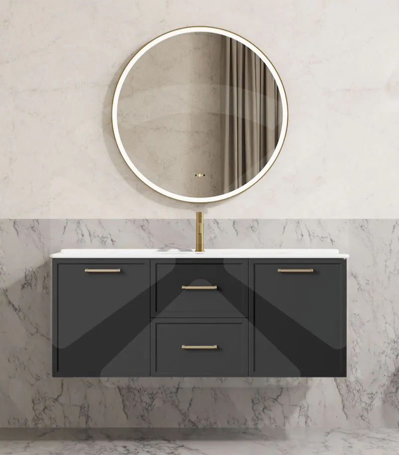 Kingsley 1200mm Single Bowl Wall Hung Vanity - Matt Black with Ceramic Top