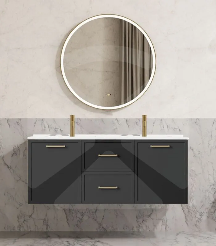 Madura 1200mm Double Bowl Wall Hung Vanity - Matt Black with Ceramic Top