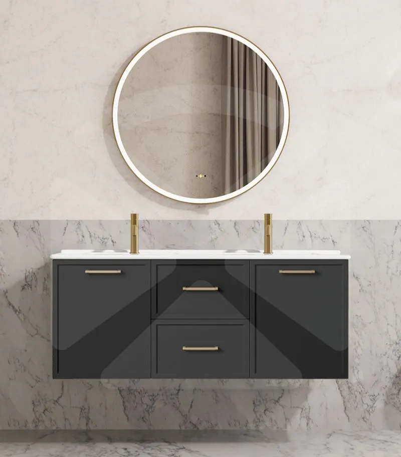 Madura 1200mm Double Bowl Wall Hung Vanity - Matt Black with Ceramic Top