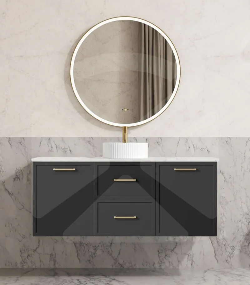 Kingsley 1200mm Single Bowl Wall Hung Vanity - Matt Black with Marble Stone Top