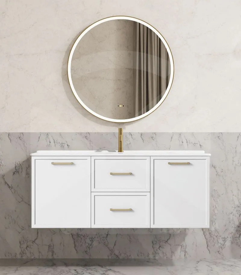 Kingsley 1200mm Single Bowl Wall Hung Vanity - Matt White with Ceramic Top