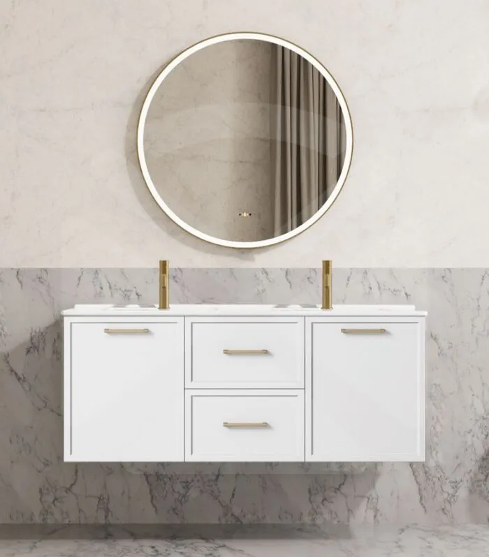 Kingsley 1200mm Double Bowl Wall Hung Vanity - Matt White with Ceramic Top