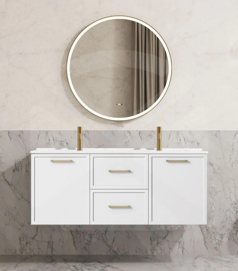Kingsley 1200mm Double Bowl Wall Hung Vanity - Matt White with Ceramic Top