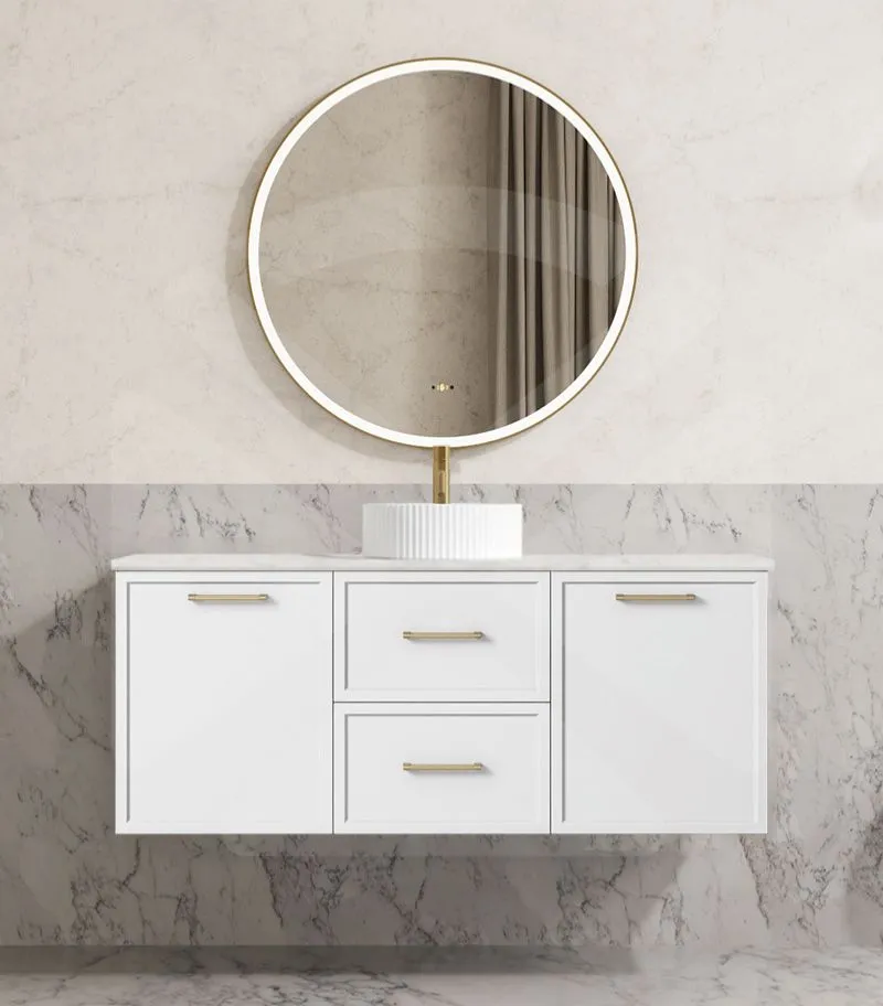 Kingsley 1200mm Single Bowl Wall Hung Vanity - Matt White with Marble Stone Top