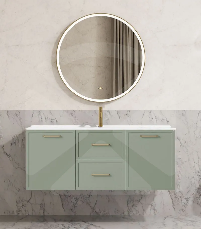 Kingsley 1200mm Single Bowl Wall Hung Vanity - Matt Green with Ceramic Top