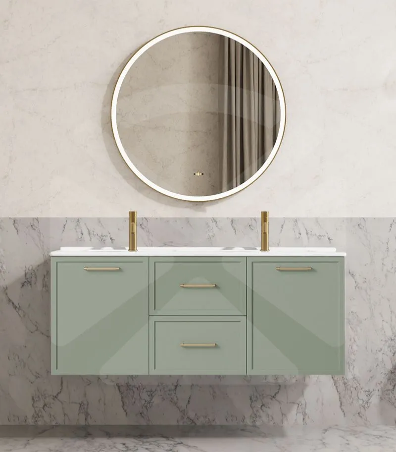 Kingsley 1200mm Double Bowl Wall Hung Vanity - Matt Green with Ceramic Top