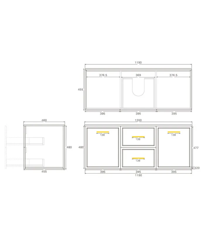 Kingsley 1200mm Wall Hung Vanity Specification