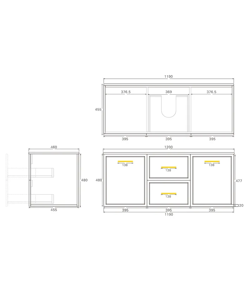 Kingsley 1200mm Wall Hung Vanity Specification