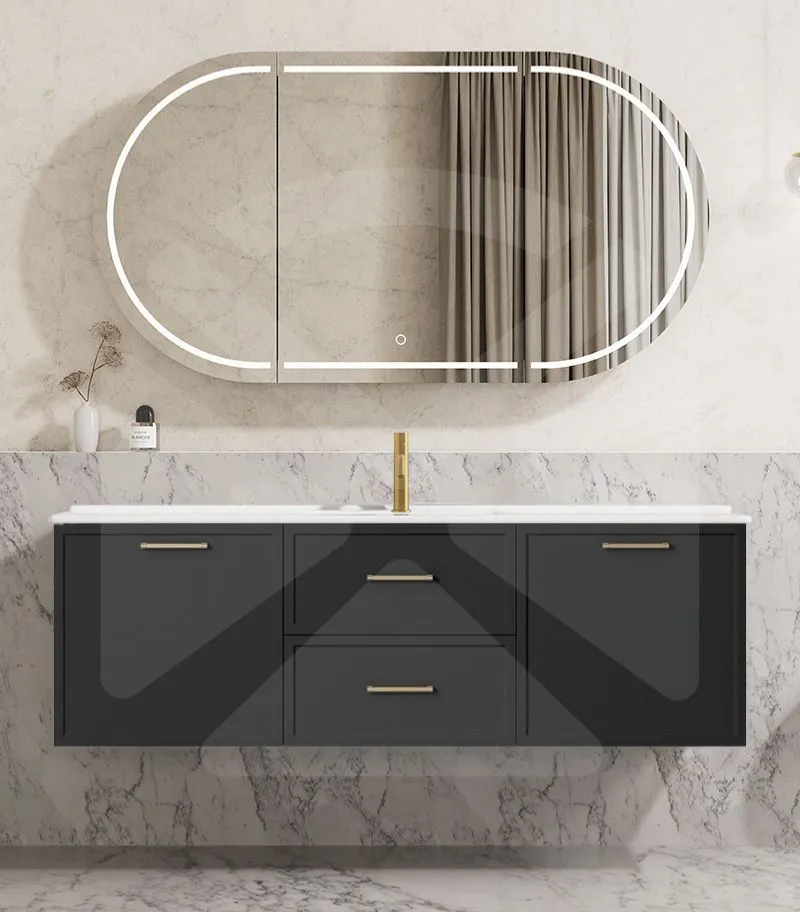 Kingsley 1500mm Single Bowl Wall Hung Vanity - Matt Black with Ceramic Top