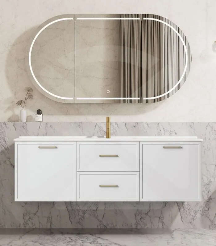 Kingsley 1500mm Single Bowl Wall Hung Vanity - Matt White with Ceramic Top
