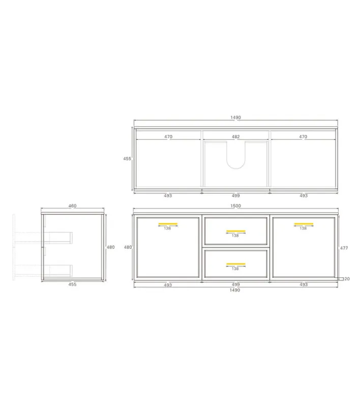 Kingsley 1500mm Wall Hung Vanity Specification