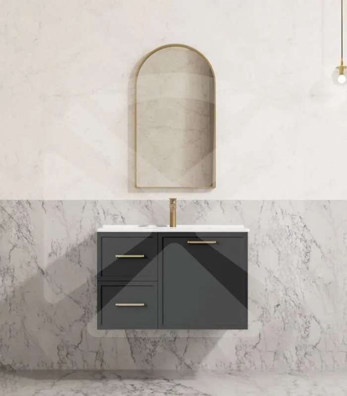 Kingsley 750mm Wall Hung Vanity – Matt Black with Ceramic Top LHD