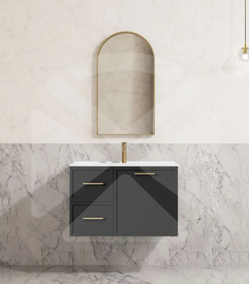 Kingsley 750mm Wall Hung Vanity – Matt Black with Ceramic Top LHD