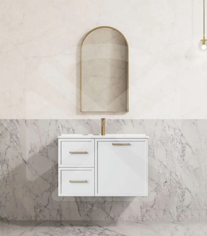 Kingsley 750mm Wall Hung Vanity – Matt White with Ceramic Top LHD