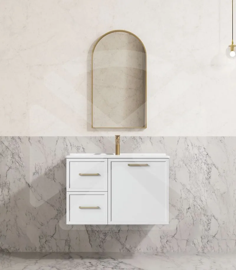 Kingsley 750mm Wall Hung Vanity – Matt White with Ceramic Top LHD