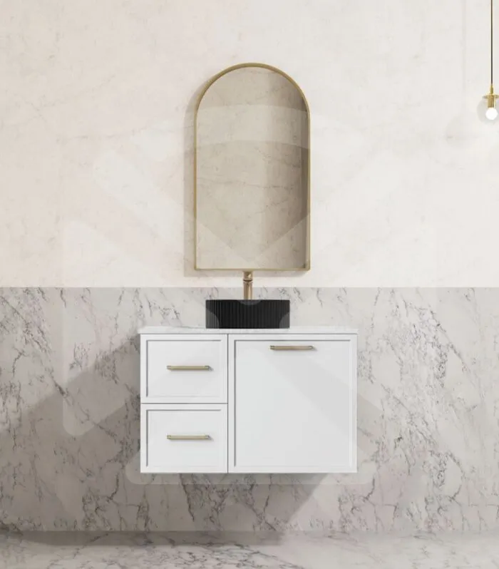 Kingsley 750mm Wall Hung Vanity – Matt White with Marble Stone Top LHD