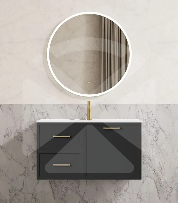 Kingsley 900mm Wall Hung Vanity - Matt Black with Ceramic Top LHD