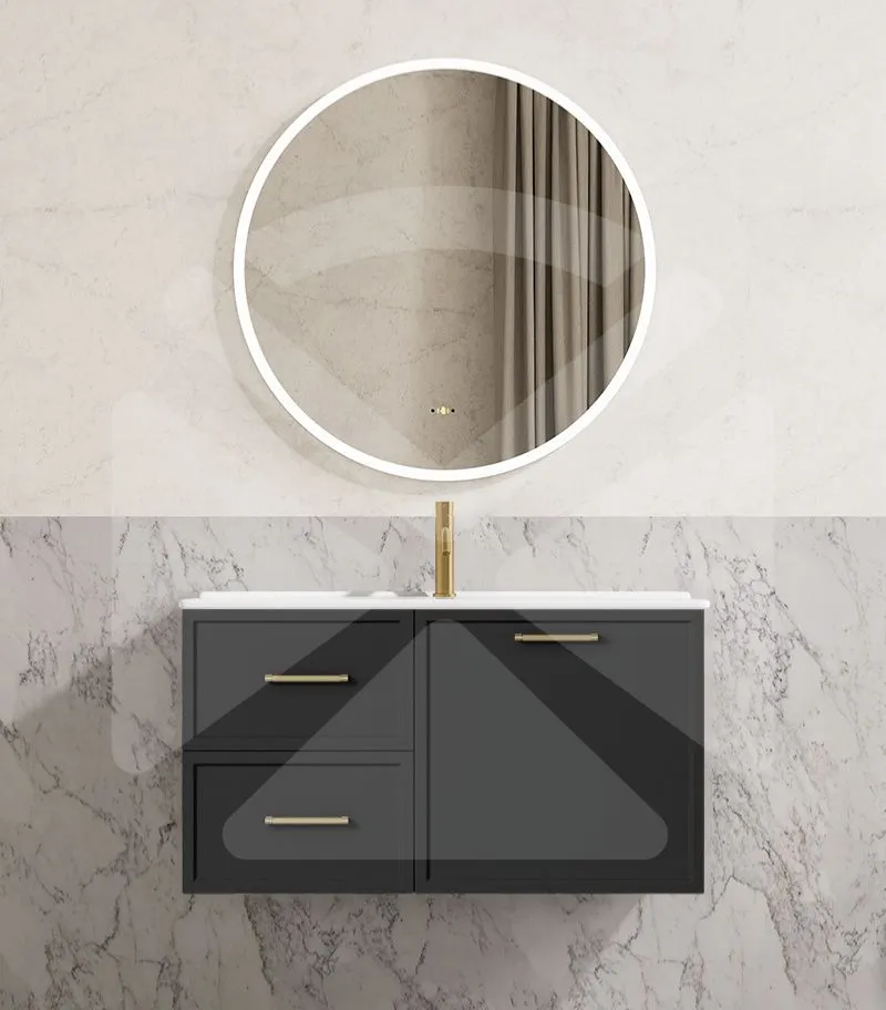 Kingsley 900mm Wall Hung Vanity - Matt Black with Ceramic Top LHD