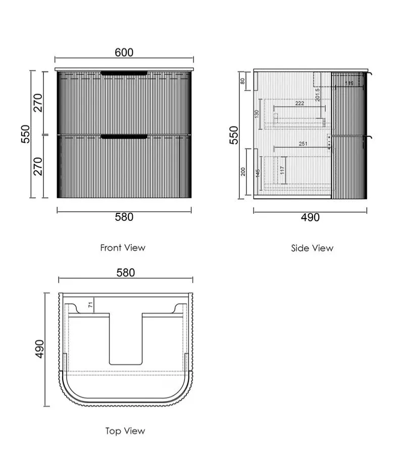 Havana 600mm Curved Wall Hung Vanity Specification