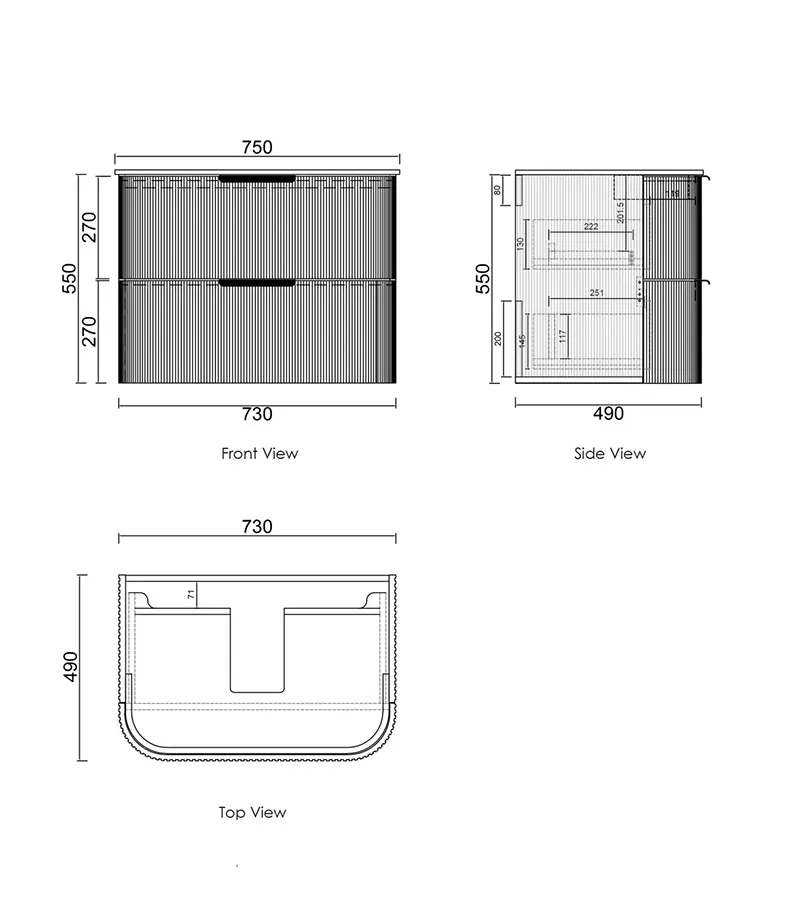 Havana 750mm Plywood Wall Hung Vanity Specification