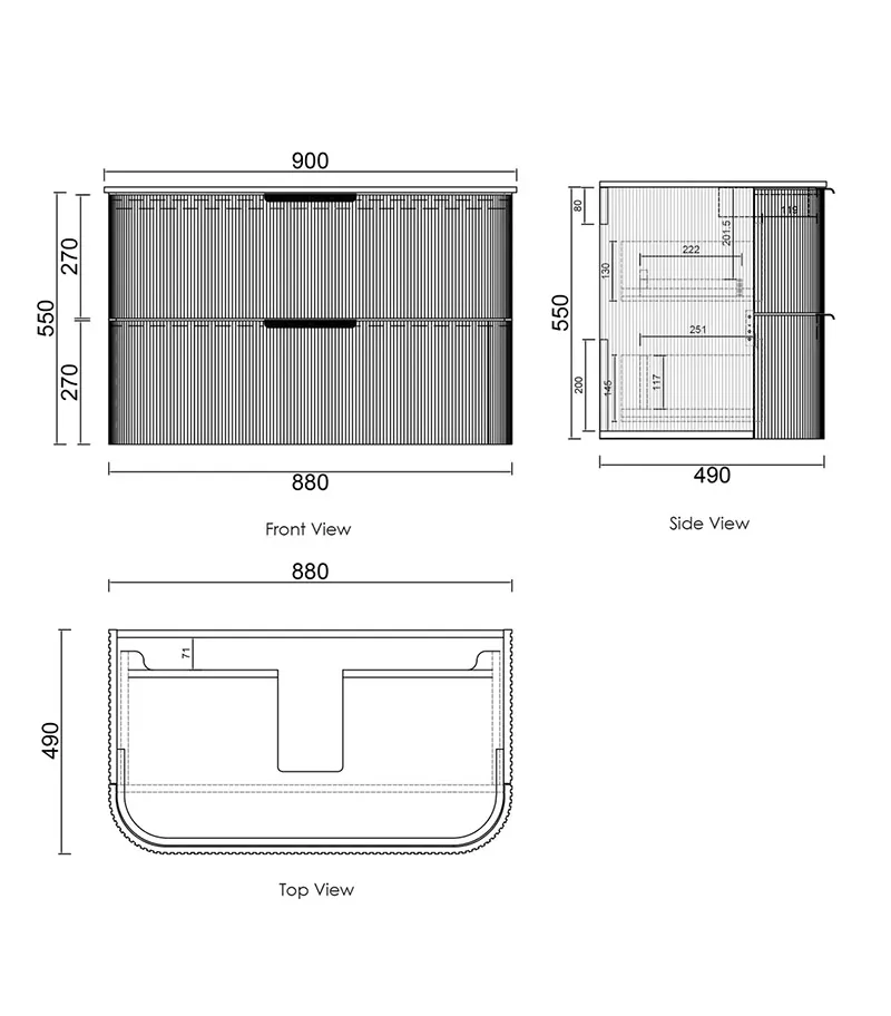 Havana 900mm Plywood Wall Hung Vanity specification