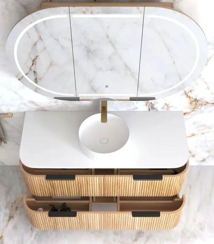 Havana 1200mm Plywood Wall Hung Vanity – Fluted Woodland Oak top view