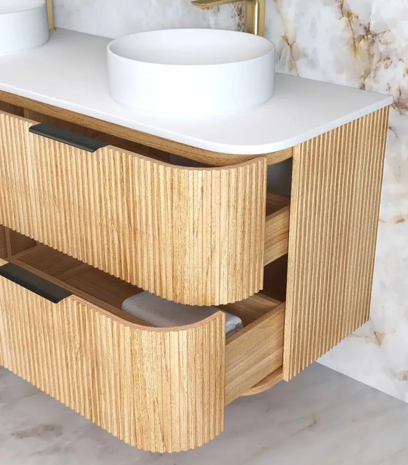 Havana 1500mm Plywood Wall Hung Vanity – Fluted Woodland Oak Side view