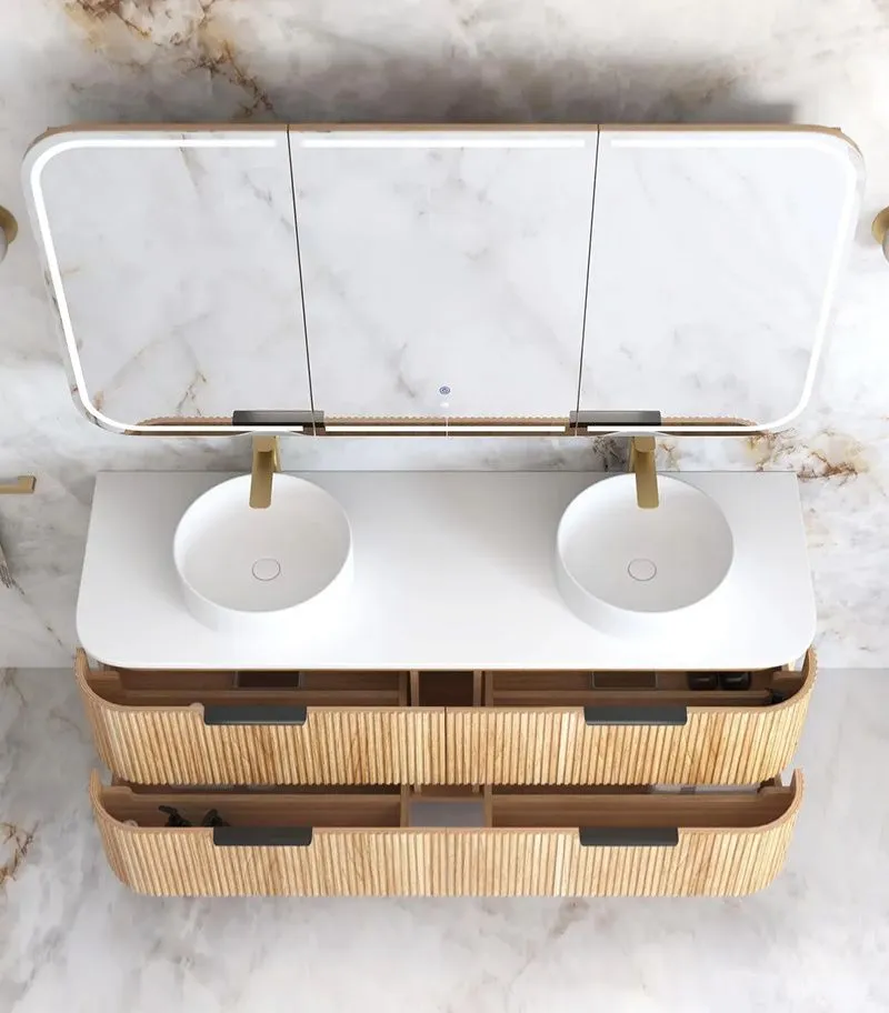 Havana 1500mm Plywood Wall Hung Vanity – Fluted Woodland Oak top view