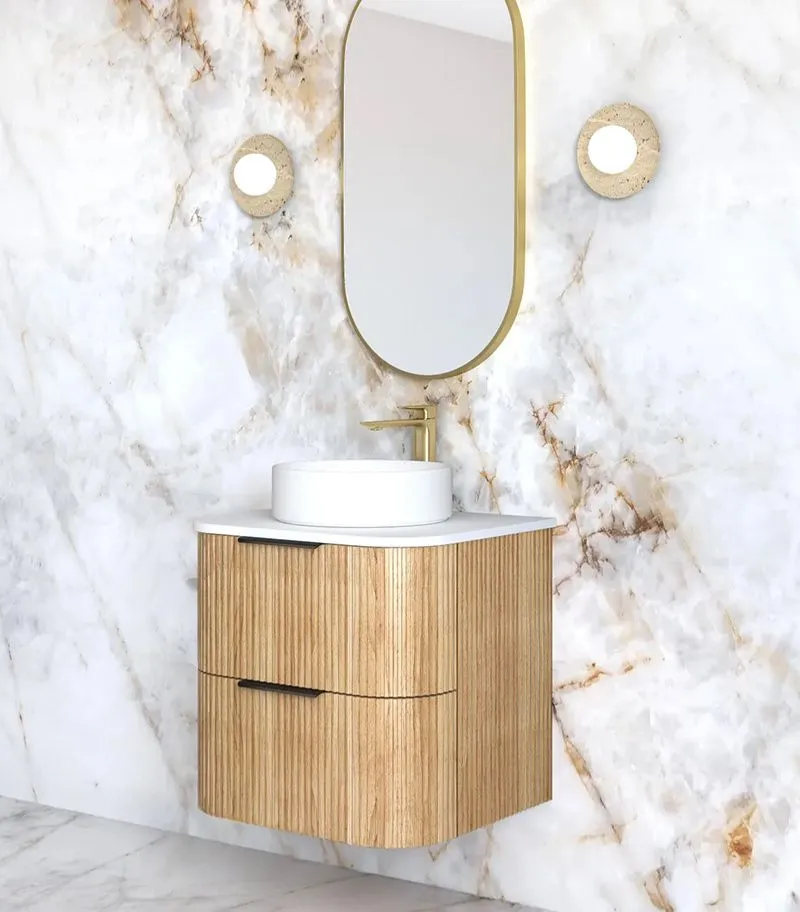 Havana 600mm Plywood Wall Hung Vanity – Fluted Woodland Oak side view