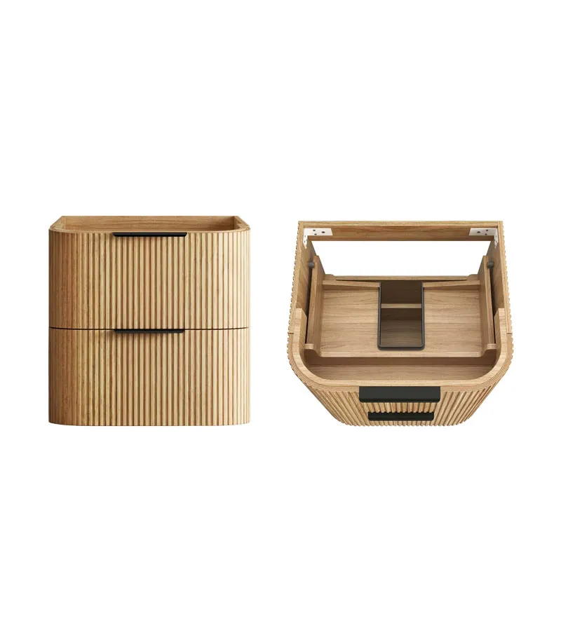 Havana 600mm Plywood Wall Hung Vanity – Fluted Woodland Oak Cabinet Only